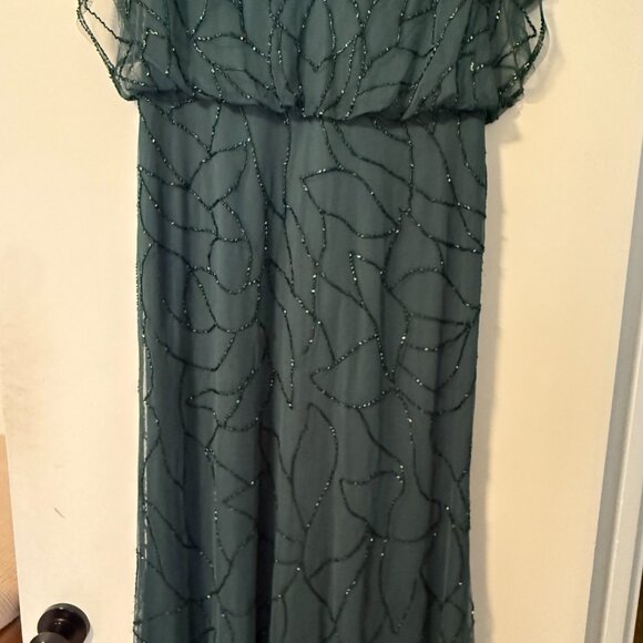 Adrianna Papell Emerald Green Beaded Blouson Sleeve Evening Gown Maxi Dress - Picture 4 of 12